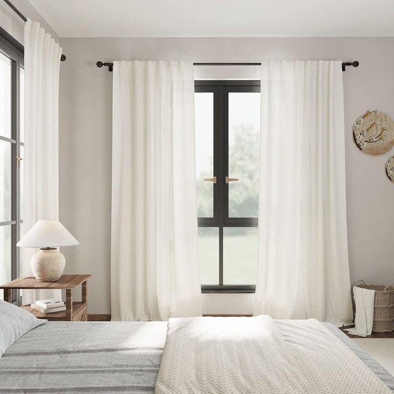 Linen Blend Curtains Set Light Filtering Drapes Back Tab Loop Pocket Panels New