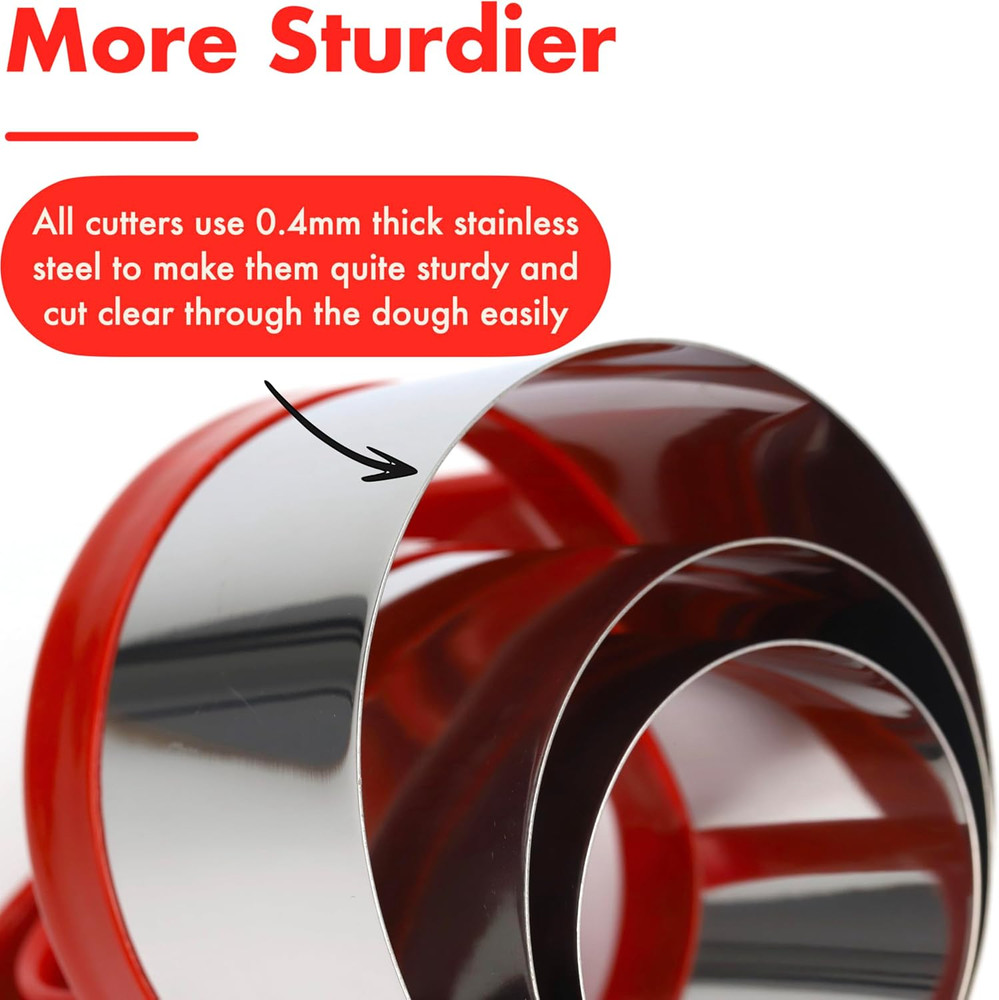 3Pcs round Cookie Cutters with Handle, Circle Biscuit Cutter for Baking, Dough C