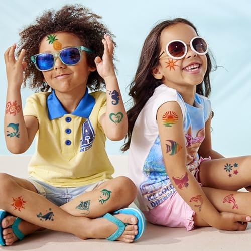 Glitter Temporary Tattoos for Aloha Party Decoration - 74 Individually Sheets