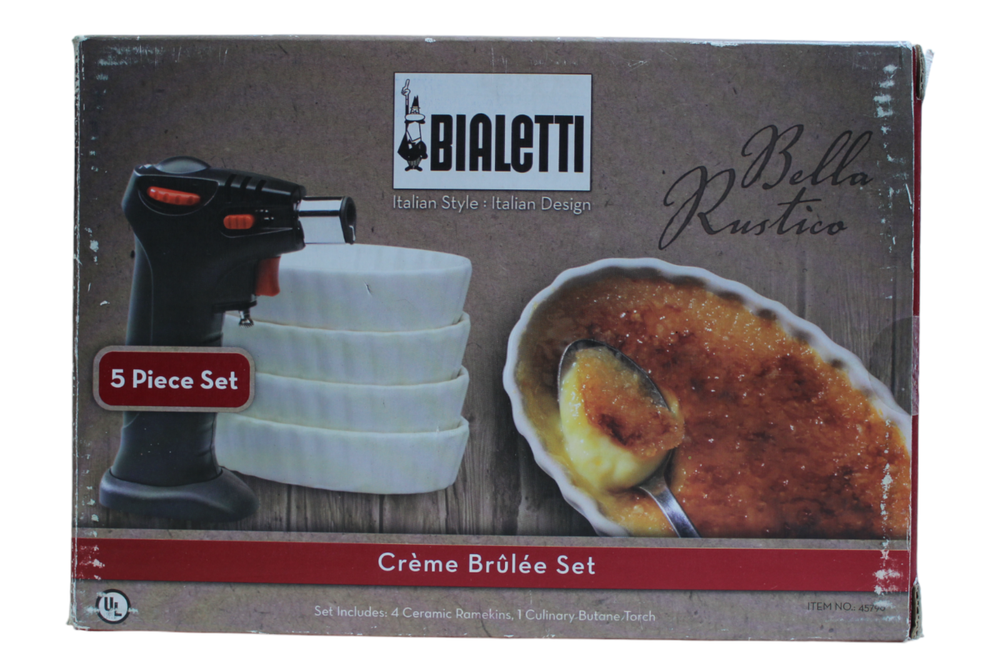 Bialetti Bella Rustico Creme Brulee Ceramic Ramekins Culinary Torch Set New