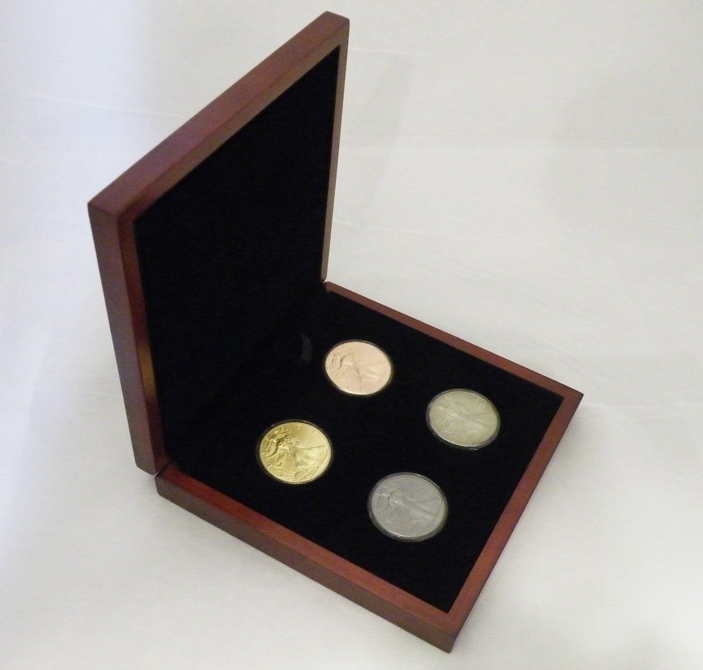 Deluxe Wooden 4-coin Display Box