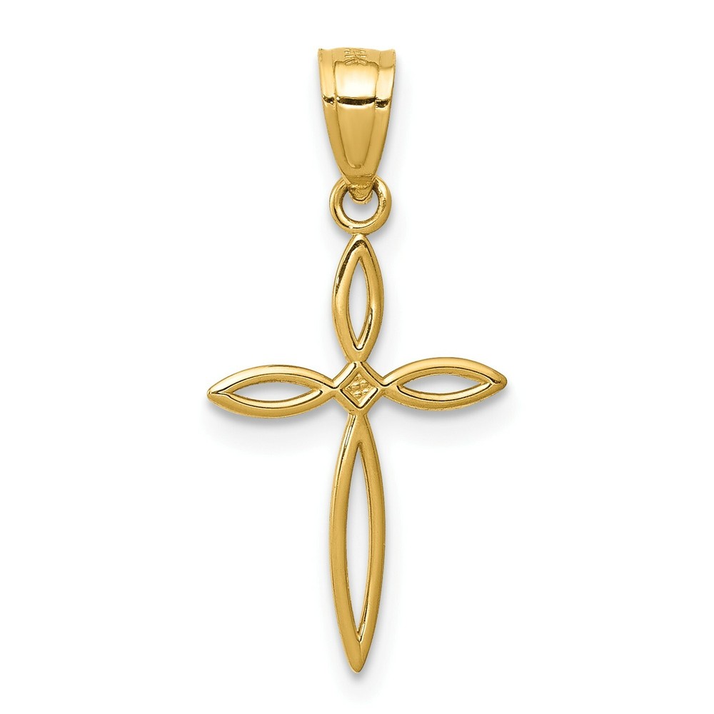 14k Yellow Gold Solid & Diamond Cut Small Passion Cross Charm