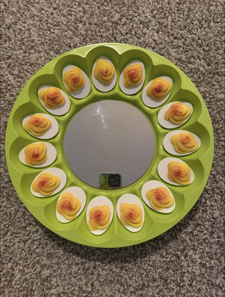 Handmade 3D Deviled Egg Mirror - Green