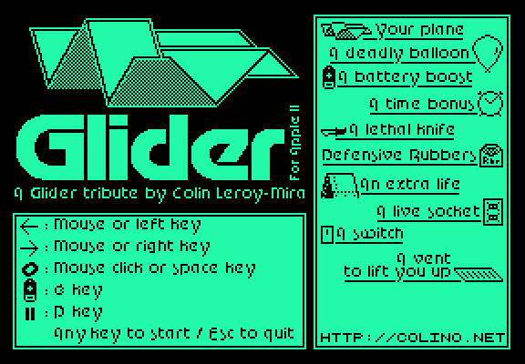 GLIDER: Apple II & Mac Versions on Floppy Disks: Retro / Vintage Software 🍎➕🍏