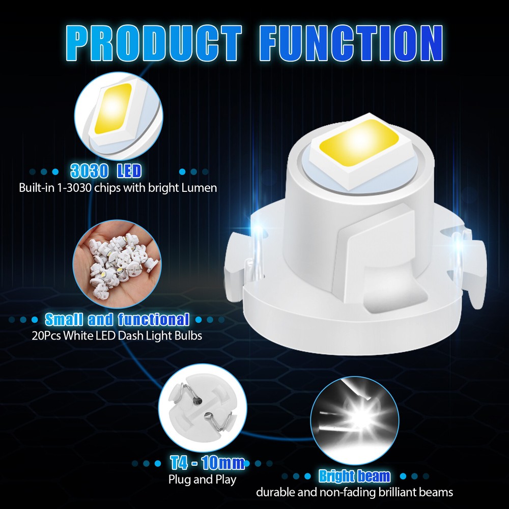 20x White T4 T4.2 Neo Wedge LED Dash Switch A/C Climate Control HVAC Light Bulbs