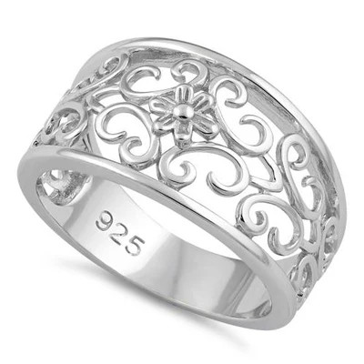 925 Sterling Silver Medium Flower Swirl Ring
