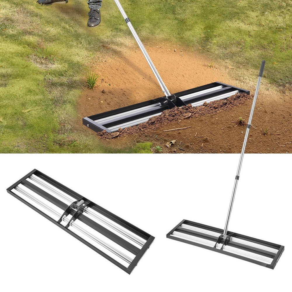 36x10in Soil Leveling Rake 83in Adjustable Handle Yard Heavy Duty