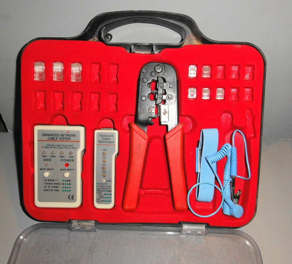 VINTAGE RADIO SHACK NETWORK CABLE WIRE CRIMPER TOOL KIT + TESTER & TERMINATOR