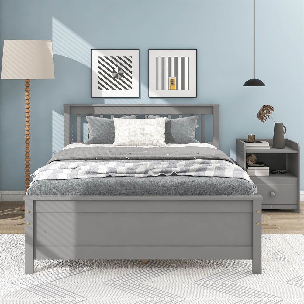 Full Size Bed Frame Wooden Platform Bed Frame with Headboard and Footboard