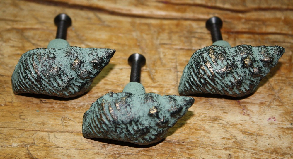 6 Cast Iron NAUTICAL Sea Shell Style Drawer Pull Barn Handle Door Handles Beach