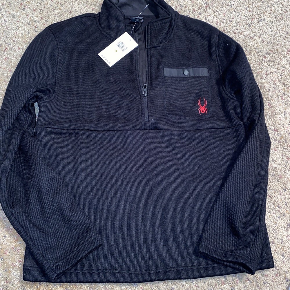 SPYDER 1/4 Zip Thermal Microfleece Lined Black Pullover Mens Medium