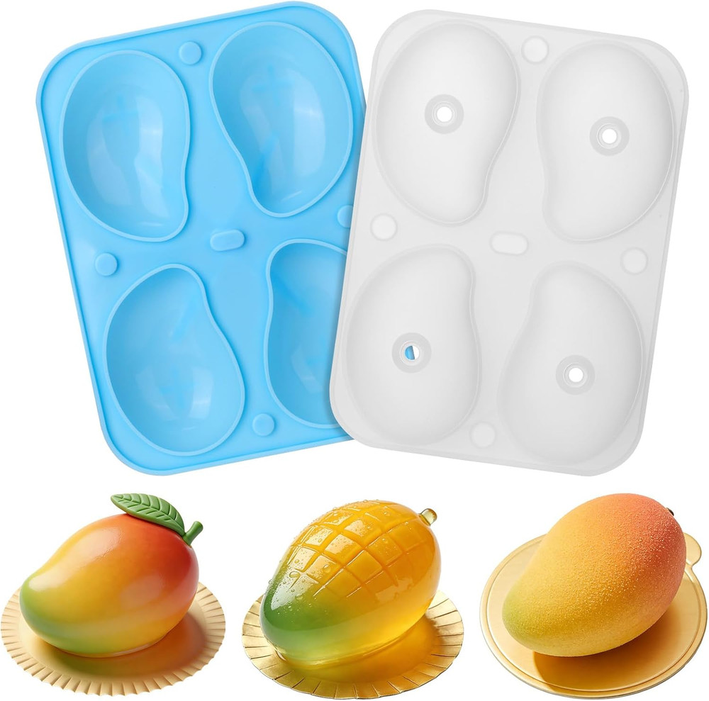 3D Mango Shape Cake Mold - 4 Cavity Fruit Pudding Mango Silicone Molds for Bakin