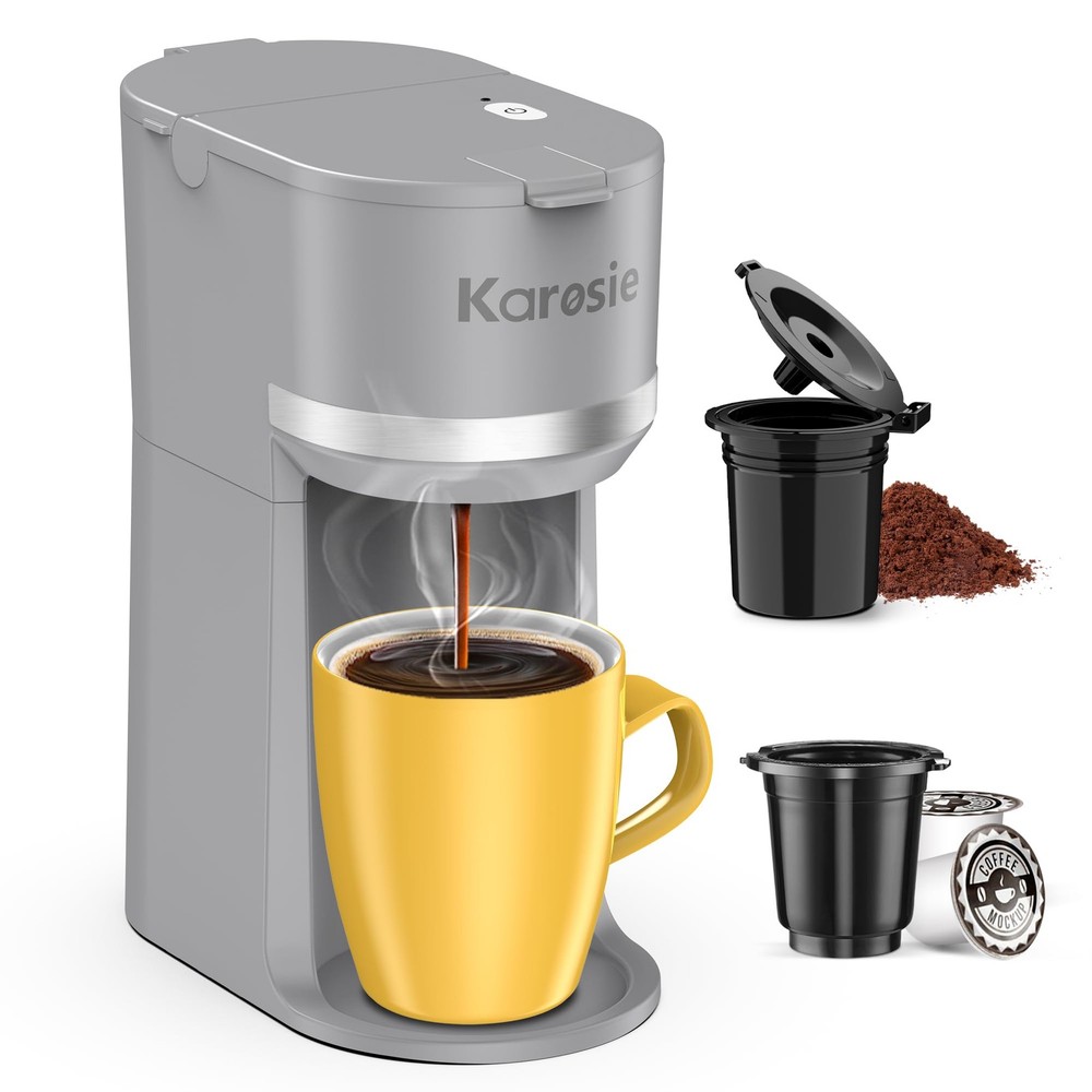 Single Cup Coffee Maker, K-Cup & Ground Coffee, Fast Brew, 6-12 oz, Grey