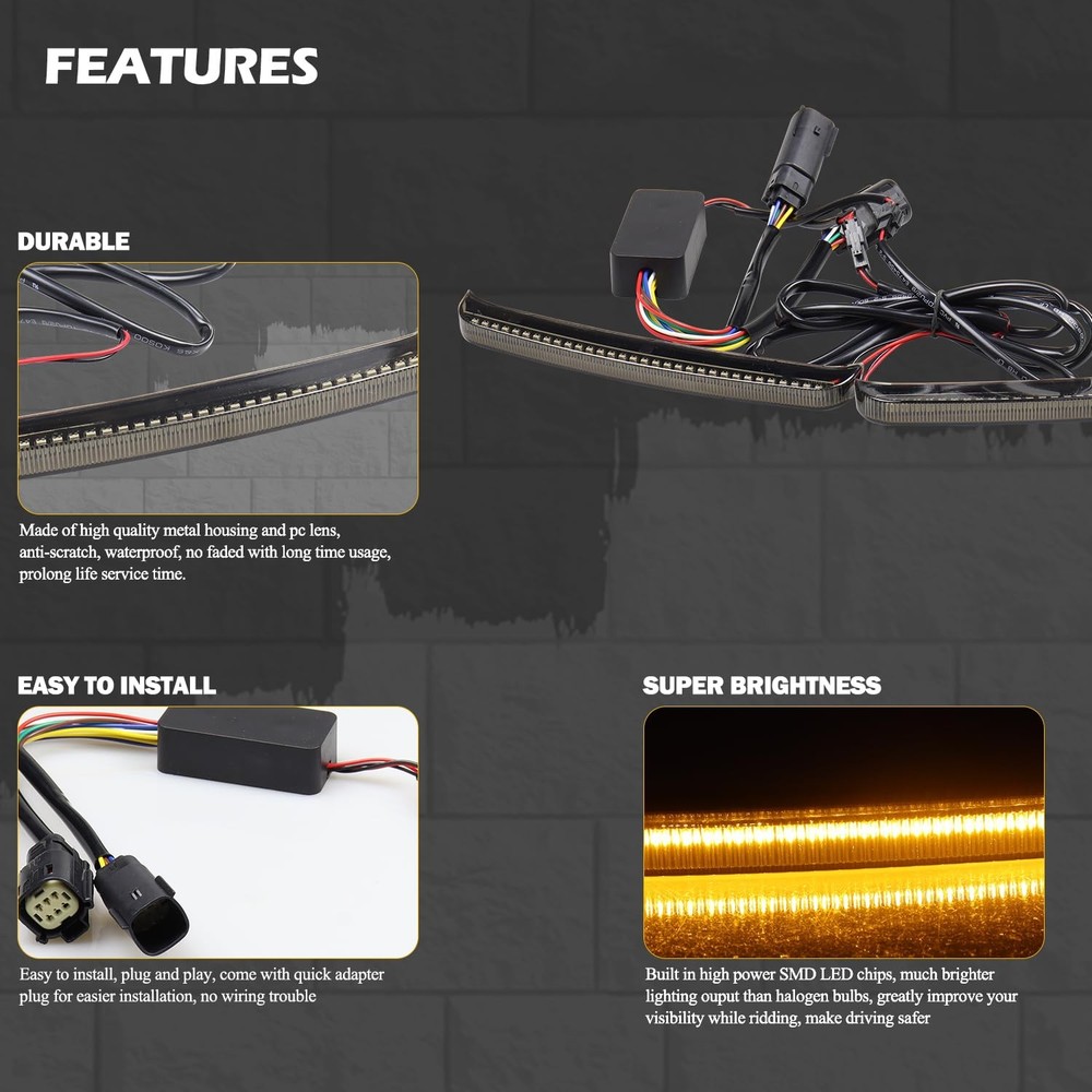 Saddle bag LED Tail Lights Smoked Saddlebag Brake Running Light with Sequenti...