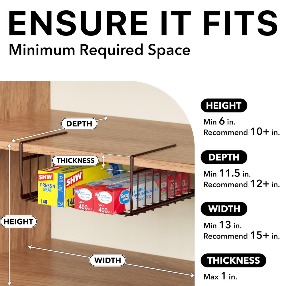 Bronze Under Shelf Baskets 2-Pack - Simple Storage Solution for Your Home