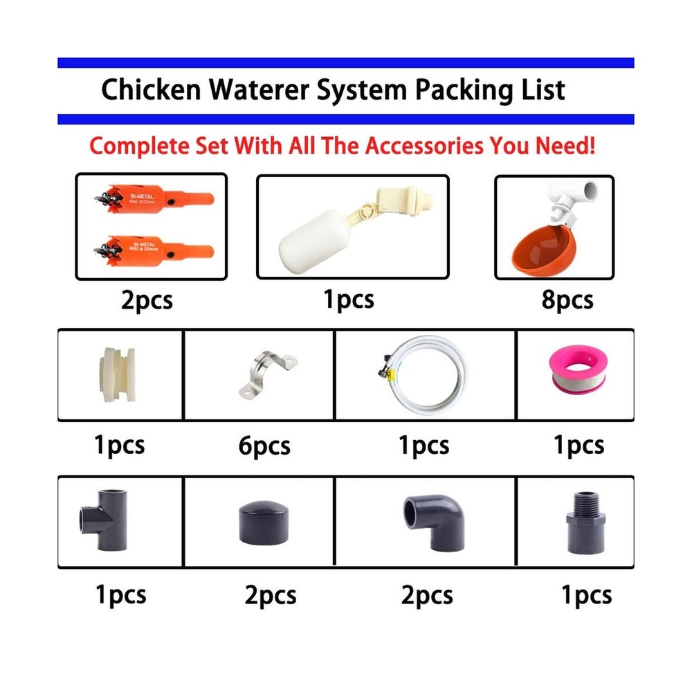 Complete Set Pipeline Automatic Chicken Watering System, 1/2" PVC T... Fast Ship
