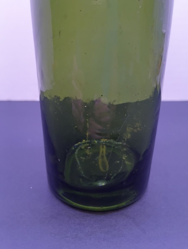Antique Olive Green Glass Bottle About 10”