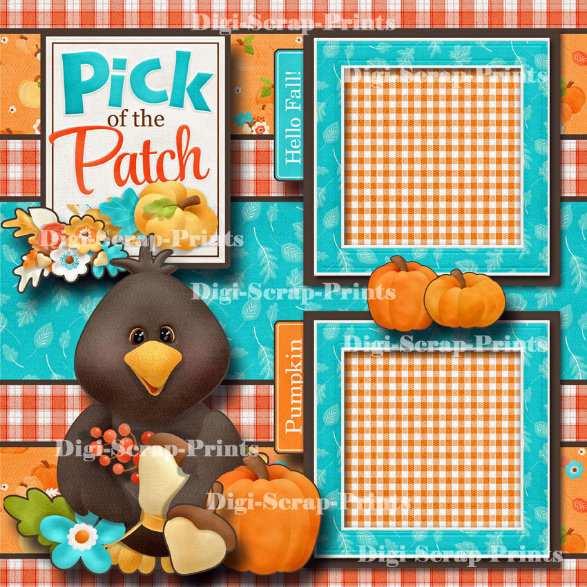 PUMPKIN PATCH ~ fall halloween 2 premade scrapbook pages paper layout DIGISCRAP