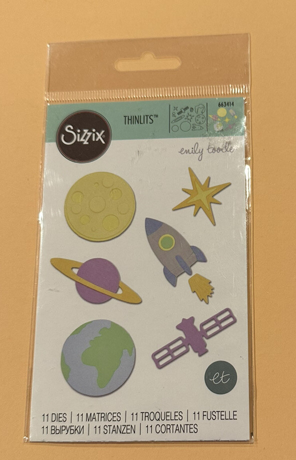 Sizzix Thinlits SPACE 11 Piece Set #663414 By Emily Tootle Planets Star Rocket