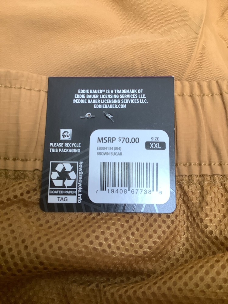 Eddie Bauer Men's Ripstop Tech Pull On Short, XXL, Brown, Free Shipping!!!