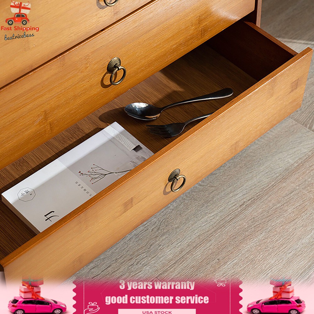 2-Compartments Bamboo Kitchen Sideboard Storage Organizer Cupboard Freestanding