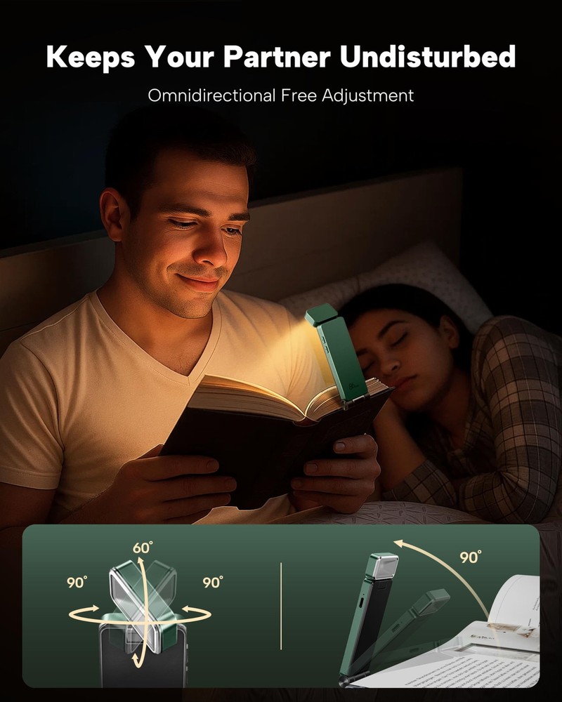 Book Light, Rechargeable Clip-On LED Reading Light for Bed Night Use - 3 Col...