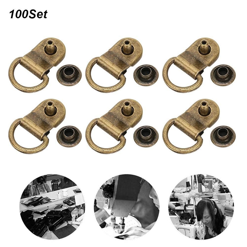 Shoe Boot Lace Hooks, 100 Sets D-Ring Eyelets with Rivets, Brass Bronze