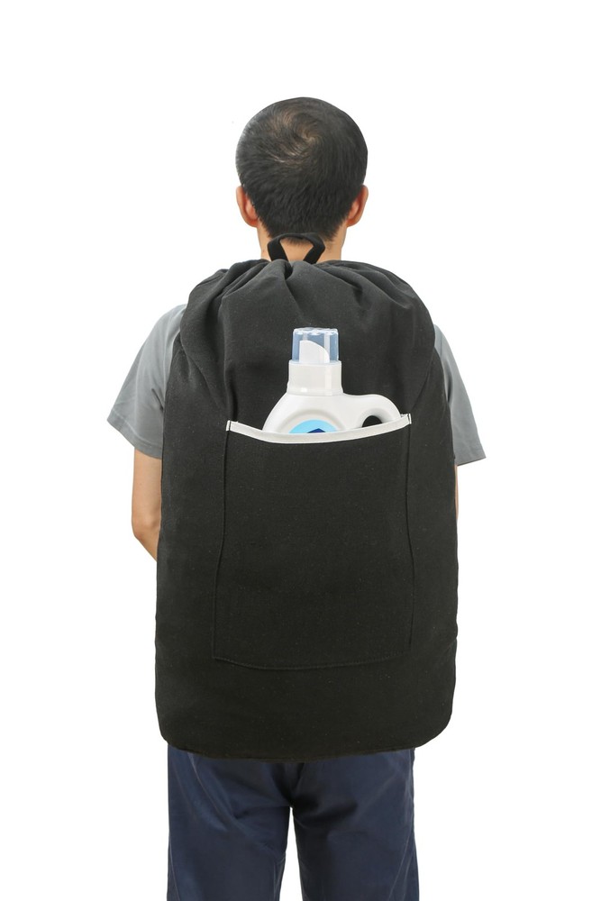 Washable Canvas Laundry Backpack with Large Front Pocket and Drawstring Closure