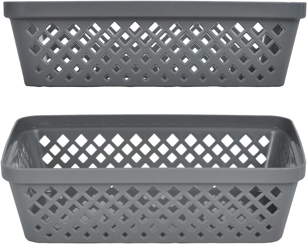 Glad Plastic Storage Basket Set - Multipurpose Drawer Trays, Medium, Grey