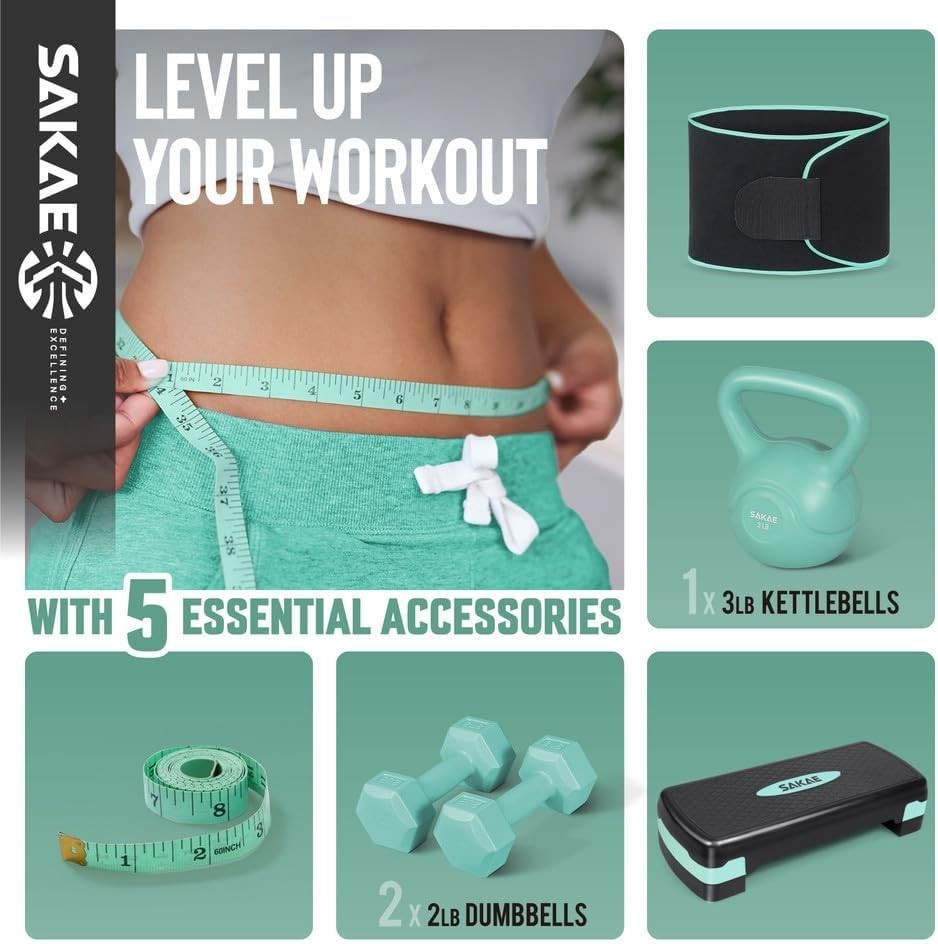 Adjustable Height Aerobic Stepper Set, Multiple Bundle Options with Dumbbells...