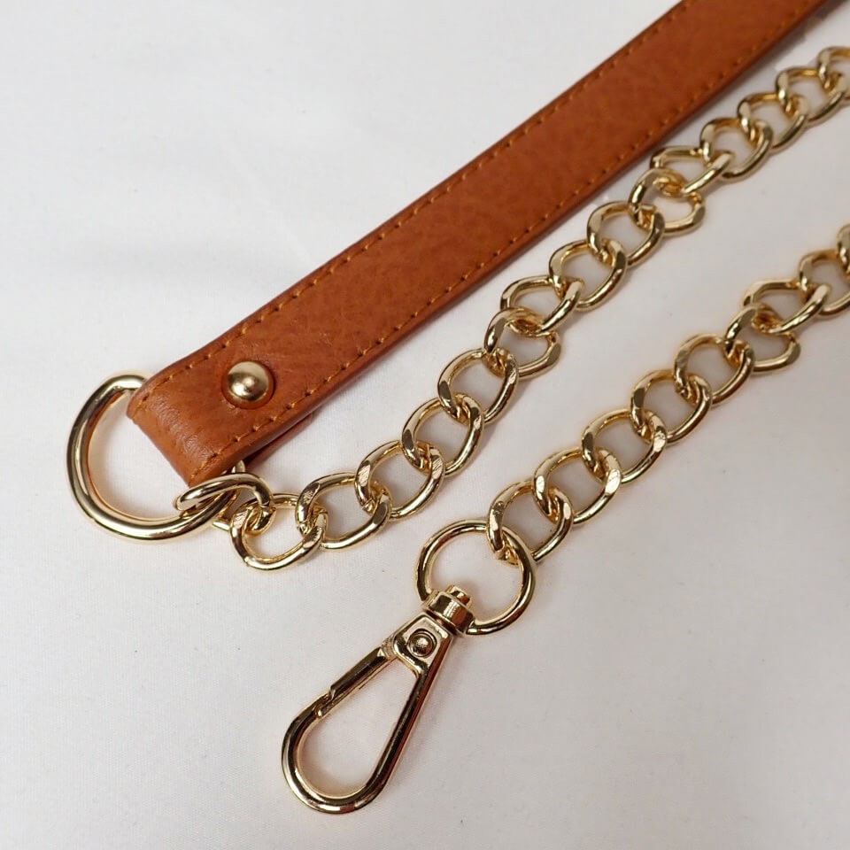 Center Leather Chain Shoulder Strap (Light Brown) - Cotton Raffia