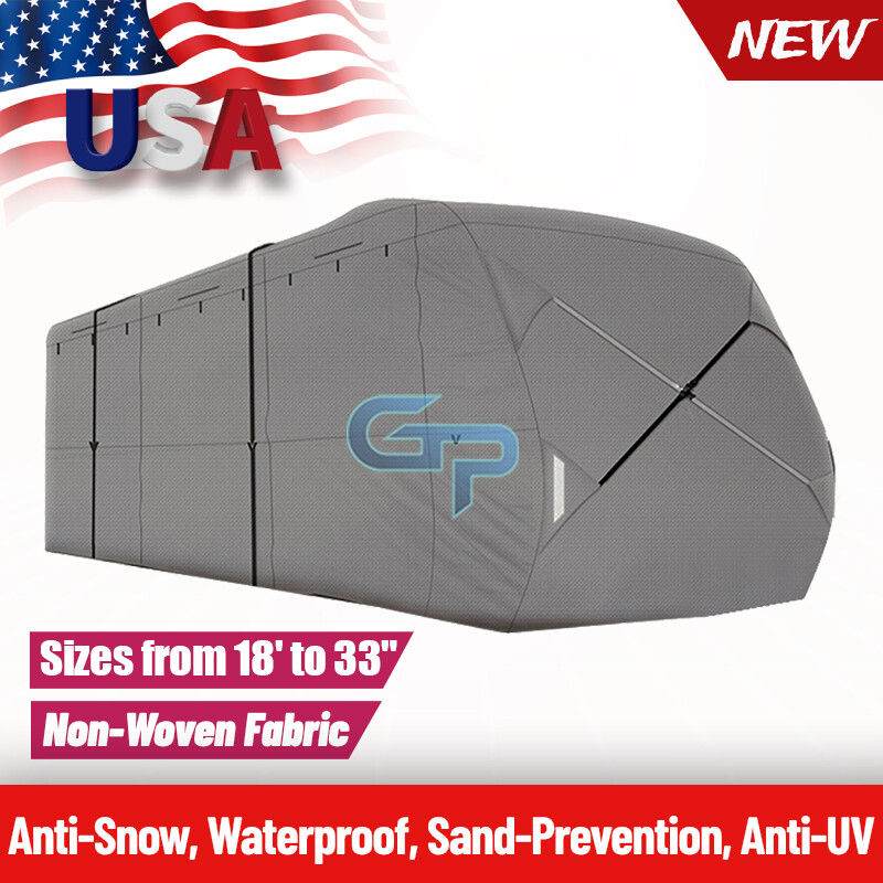 Travel Trailer RV Cover Waterproof Anti-UV Non-Woven Fabric For 18'-33' Camper