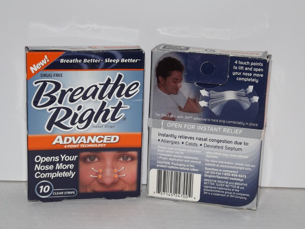 2 Boxes Breathe Right Advanced Clear Nasal Strips 10 Strips Per Box New (A1)