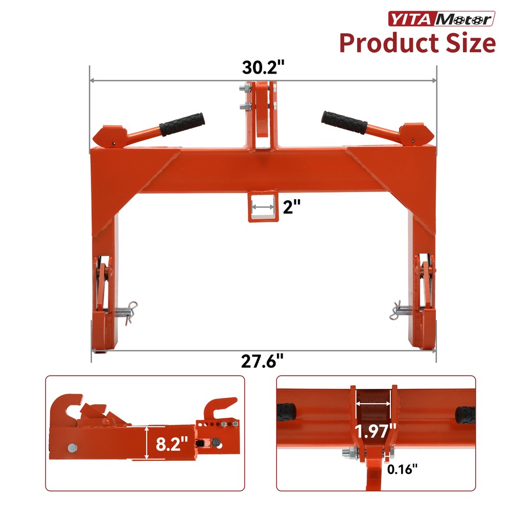 3000LBS 3-Pt Hitch Adaptation Attach W/ 2" Receiver for Category 1 & 2 Tractors