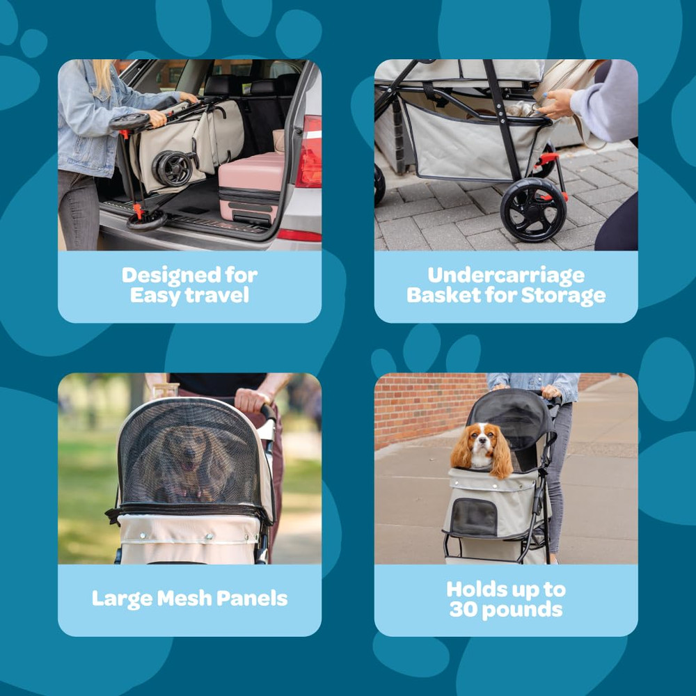 Stroller, Includes 360 Degree Front Wheel Swivel, Rear Wheel Breaks, Reflective