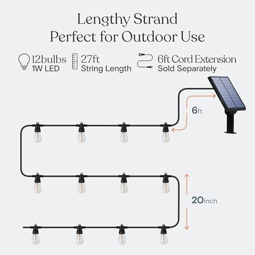 Ambience Pro Solar Powered Outdoor String Bright (1W) Manual Control 27 FT