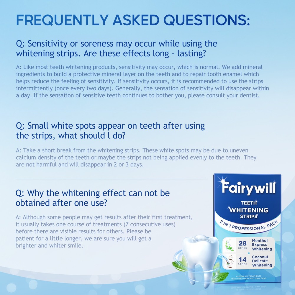 Fairywill Teeth Whitening Strips Bleaching White Strips Whitener Remove Coffee