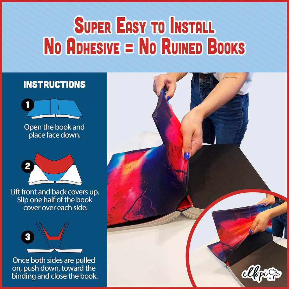 Fun Design, Easy Apply Book Cover 1 Pack. Stretchable Jumbo Jacket Fits Most Har