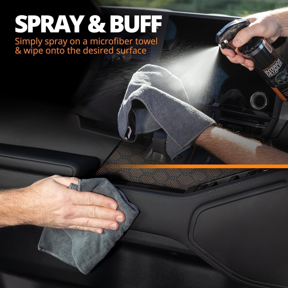 Quick and easy multi-surface safe automotive interior cleaning spray drying