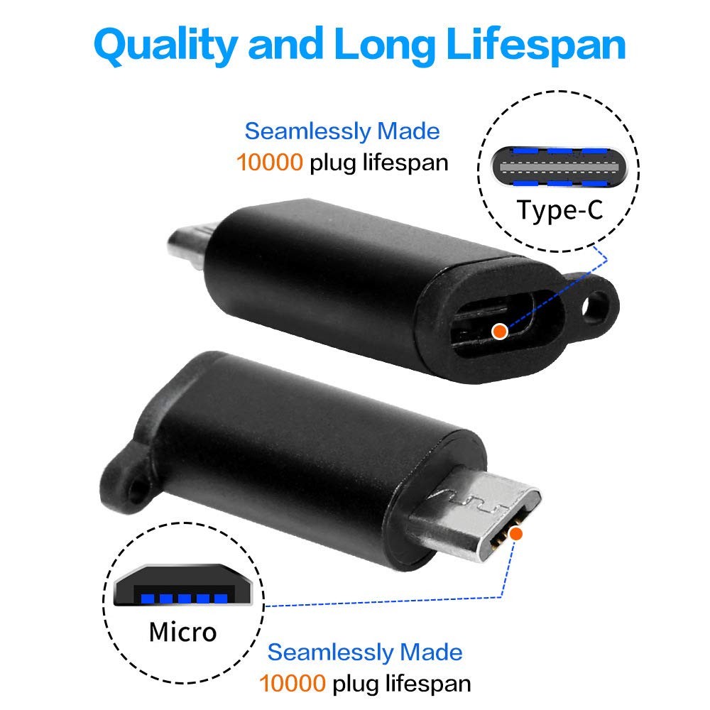 Accessonico 4 Pack USB-C to Micro USB Adapter USBC Type C Female Black