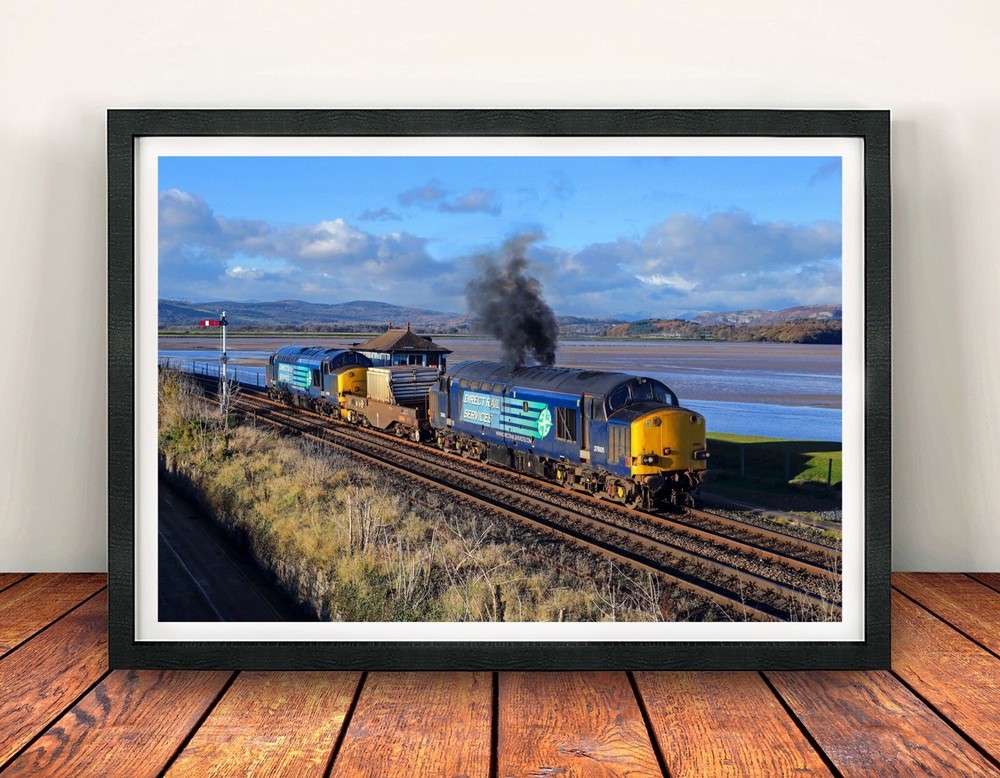 DRS Class 37 Framed Print, 37605 Arnside, Direct Rail Services. Railway Gifts.