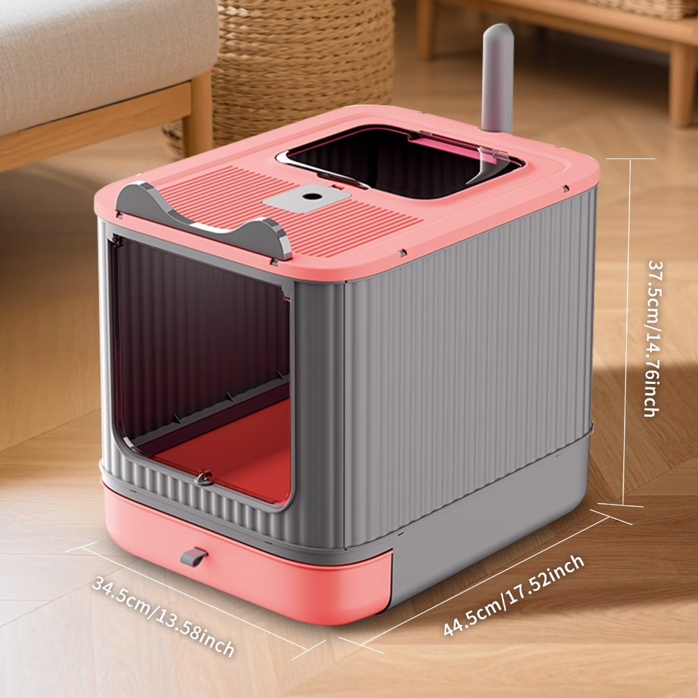 3-Stage Adjustable Covered Litter Box for Kittens toAdult Cats,Odor Control,Pink