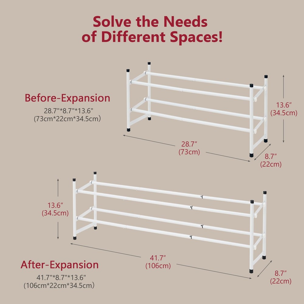 Tajsoon 2Tier Expandable Metal Shoe Rack 2841 in Adjustable Stackable White