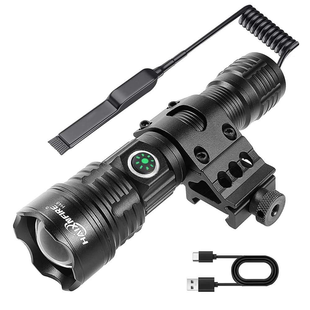 haixnfire Tactical Flashlight Type-C USB Rechargeable 6000 lumens Black