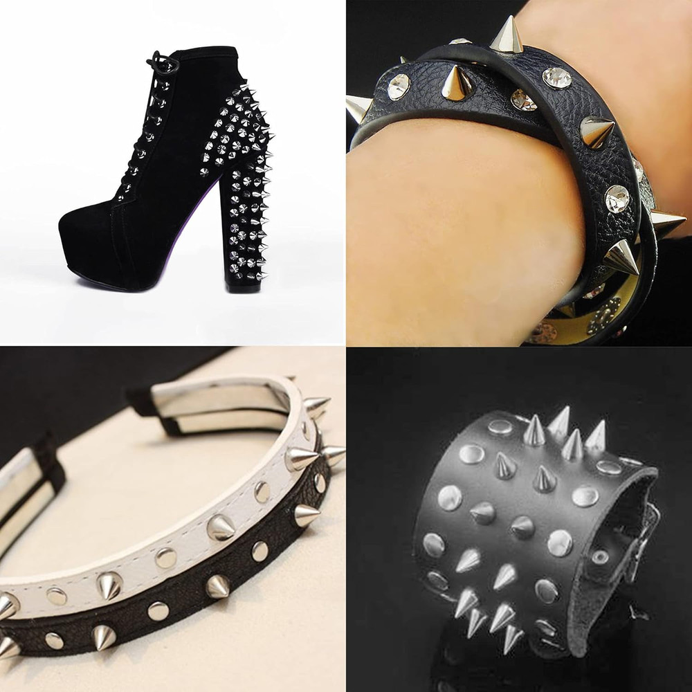 150 Sets ABS Plastic Punk Cone Spikes Studs Multiple Sizes Silver Screw Back Spi