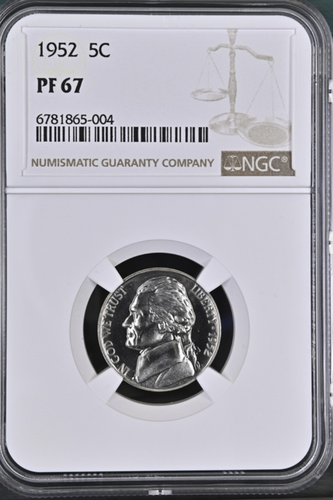 1952 Proof Jefferson 5¢ NGC PF 67