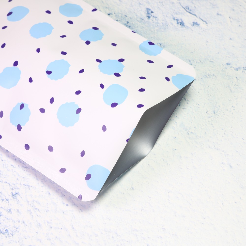 Flat Matte Blue Patterned Design Open-Top Heat-Sealable Packaging Pouches
