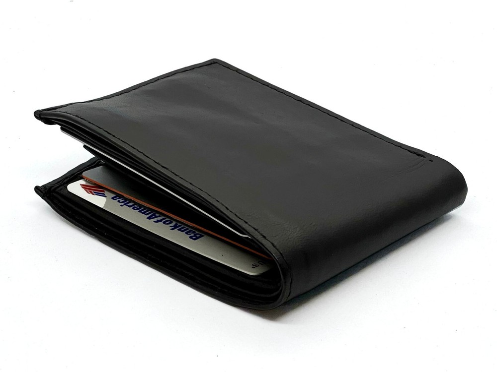 RFID Blocking Men's Leather Bifold Wallet ID Card Center Flap