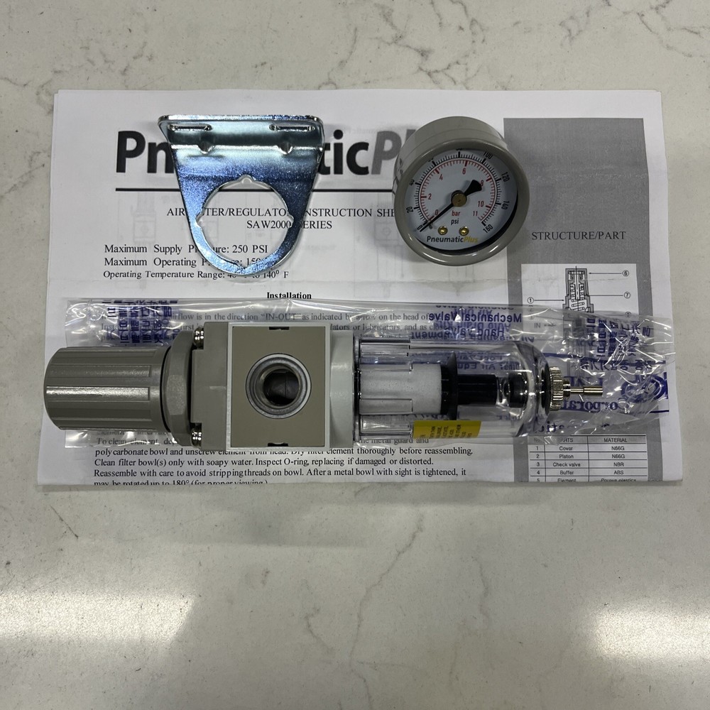 PneumaticPlus SAW2000M-N02BG Miniature Compressed Air Filter Regulator Combo Pi