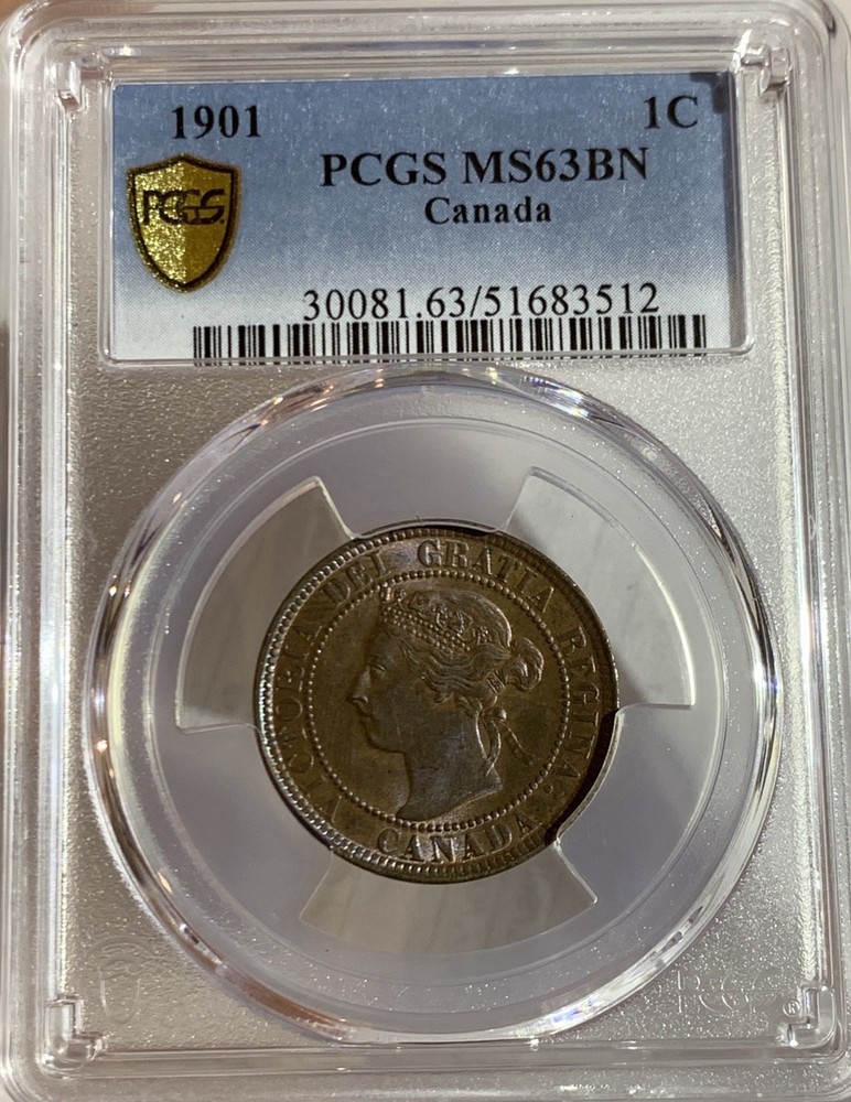 1901 CANADA 1 CENT COPPER COIN PCGS MS63BN